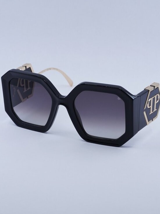 Philipp Plein SPP067 0700 Sunglasses Black Square Frame, Grey Gradient Lenses